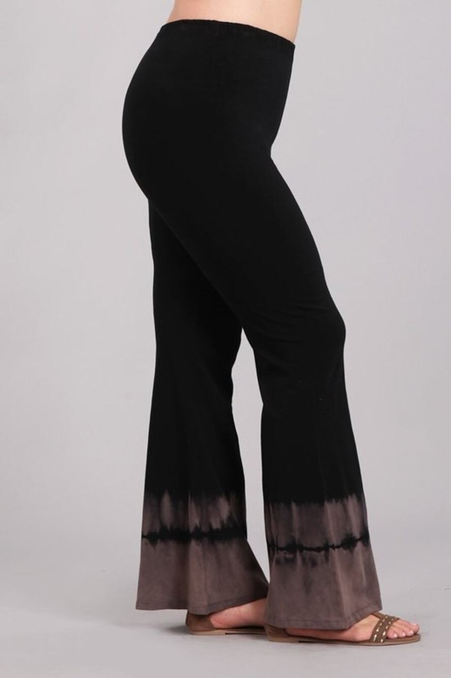 Chatoyant Plus Size Tie Dye Bell Bottoms Black and Taupe 1XL